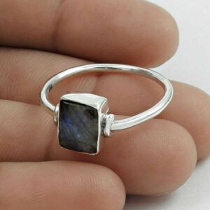 Zilveren Labradoriet Vierkant Ring
