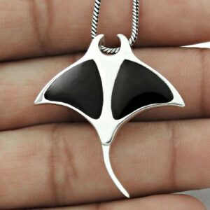 Zilveren Hanger Manta Ray Zwart
